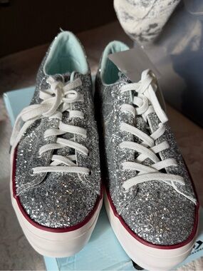 NEW W BOX-Chiara Ferragni xConverse Silver Glitter Evil Eye Platform Sneaker SZ8